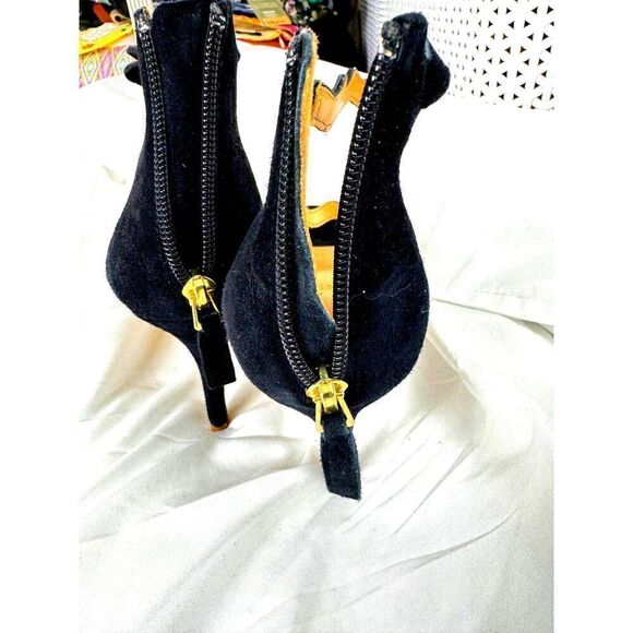 GORGEOUS J. Crew Black Suede Leather Strappy Heels w/ Zip Back Sz 10 EUC - Picture 4 of 8